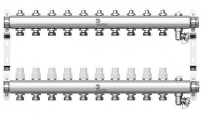 Коллектор для отопления Wester 1"-3/4 в сборе на 10 выходов с 2 заглушками