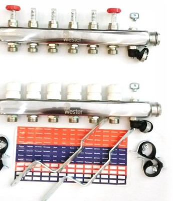 Коллекторная группа Wester 1"-3/4 в сборе с расходомерами на 6 выходов